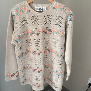 Paul Harris Vintage Floral Knit Pullover Sweater Womens Medium Cottagecore